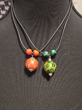 Handmade Red and Green Bead Pendant Necklaces - Women Jewelry